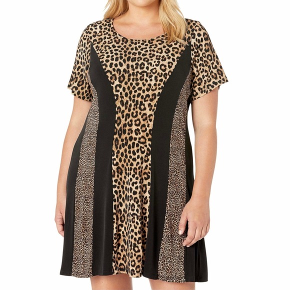 Michael Kors Dresses & Skirts - Michael Kors Cheetah Print Colorblock Shift Dress Black Tan L Mob Wife Stretch